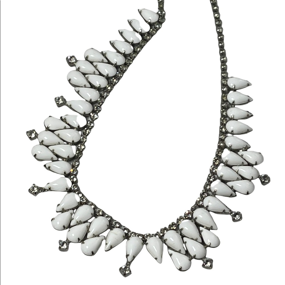 Vintage 1950s Milk glass crystal choker party necklace wedding prom